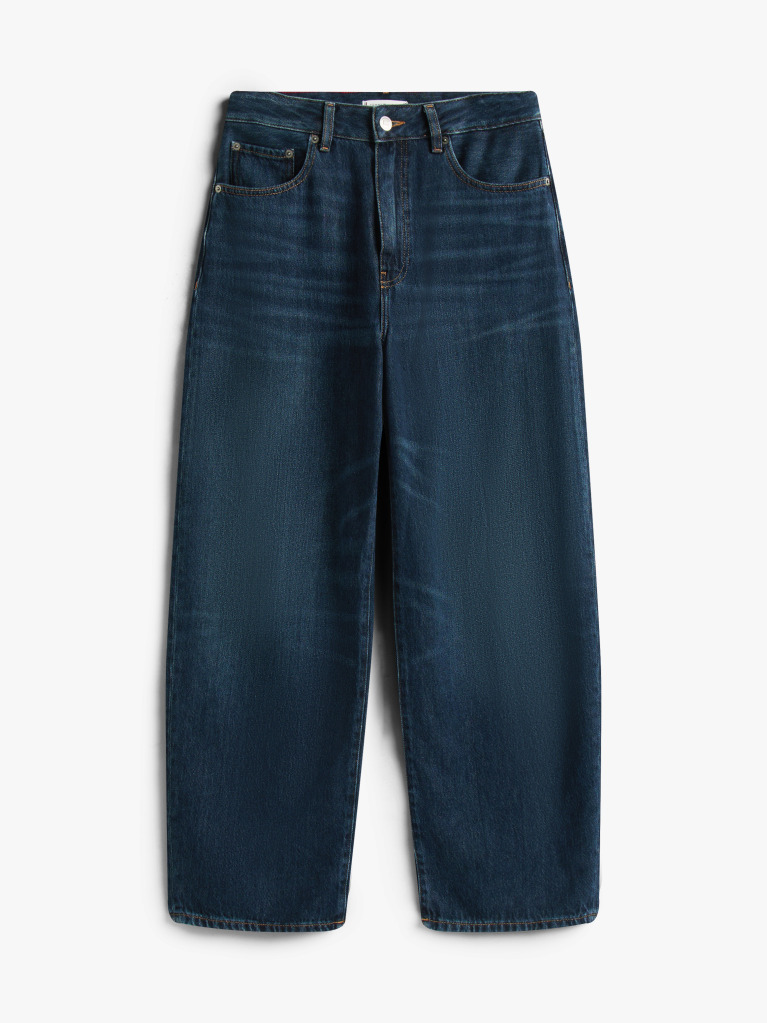 Blue Mid Rise Relaxed Barrel Leg Jeans  Women