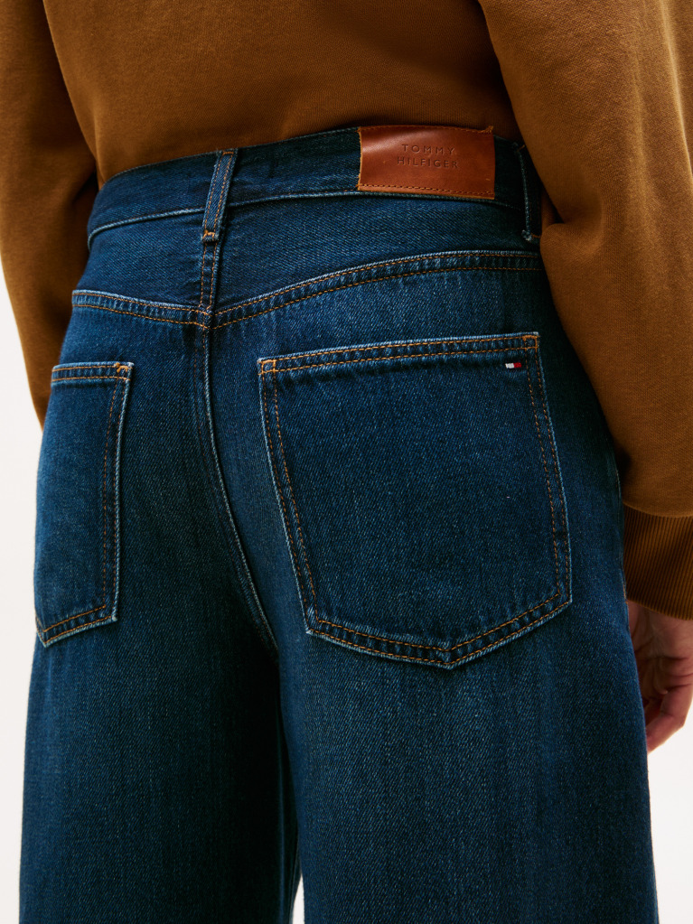 Blue Mid Rise Relaxed Barrel Leg Jeans  Women