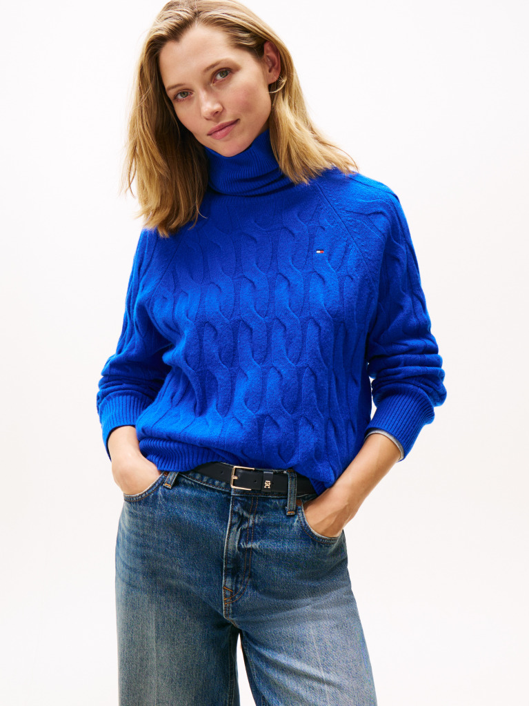 Blue Cable Knit Soft Wool Relaxed Jumper  Women