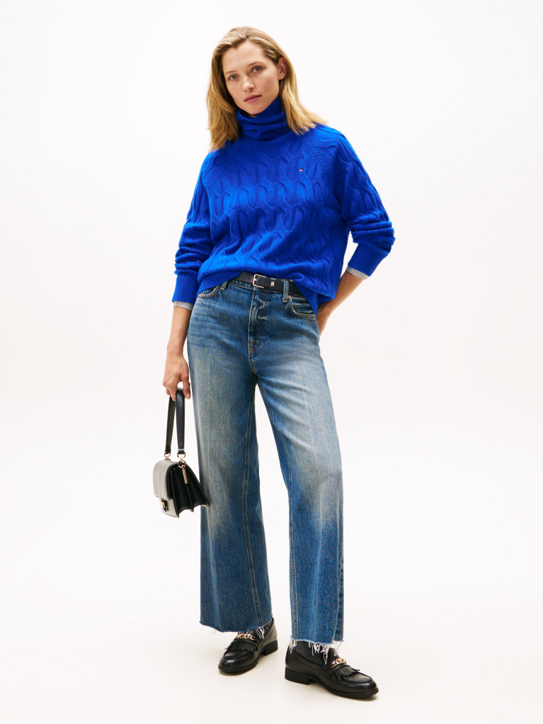 Blue Cable Knit Soft Wool Relaxed Jumper  Women
