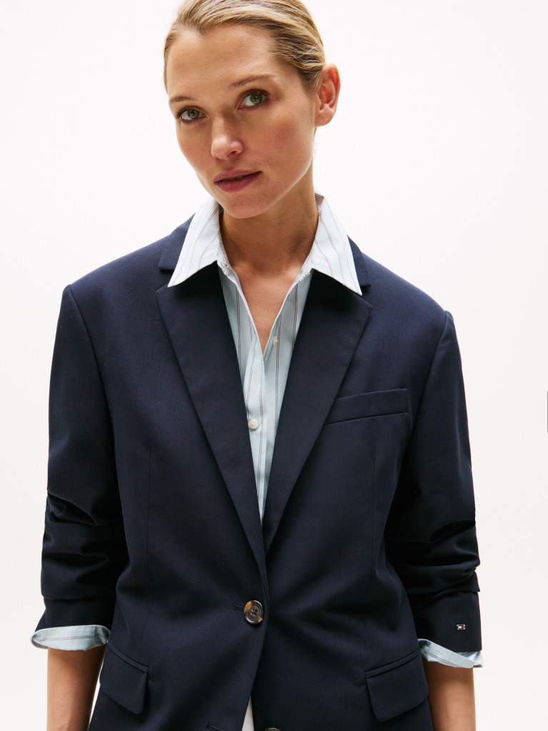 Blue Relaxed Single Breasted Longline Blazer  Women