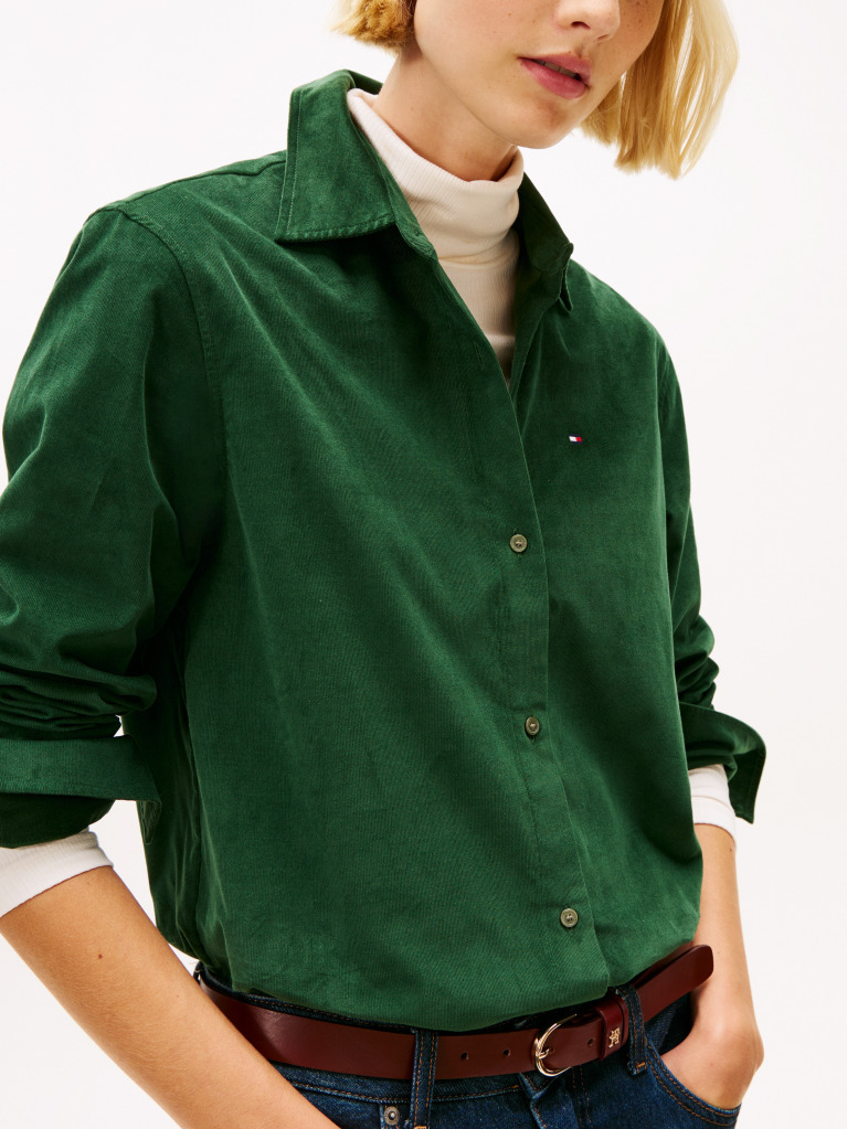 Green Corduroy Relaxed Fit Shirt  Women