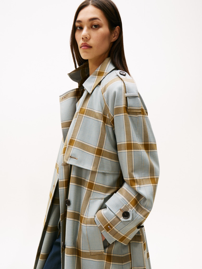 Multi Lightweight Check Relaxed Trench Coat  Women