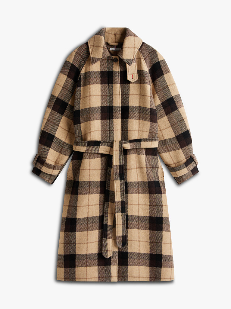 Multi Check Wool Blend Oversized Belted Coat  Women