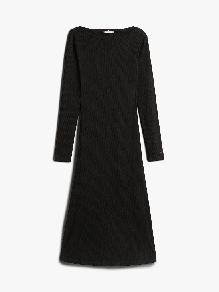Negru Rochie Midi Fit And Flare Cu Dungi Tricotate  Femei