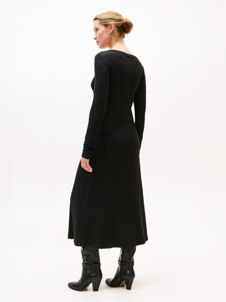Negru Rochie Midi Fit And Flare Cu Dungi Tricotate  Femei