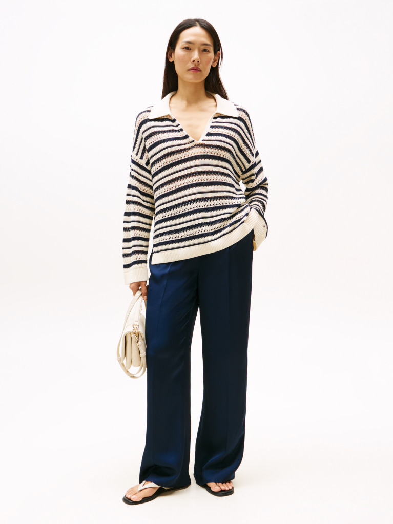 Blue Pantaloni Sateen Lejeri Cu Croiala Dreapta  Femei