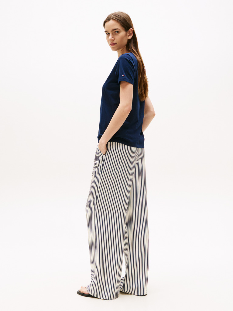 Blue Tricou Cu Guler Rotund Si Broderie Cu Logo  Femei