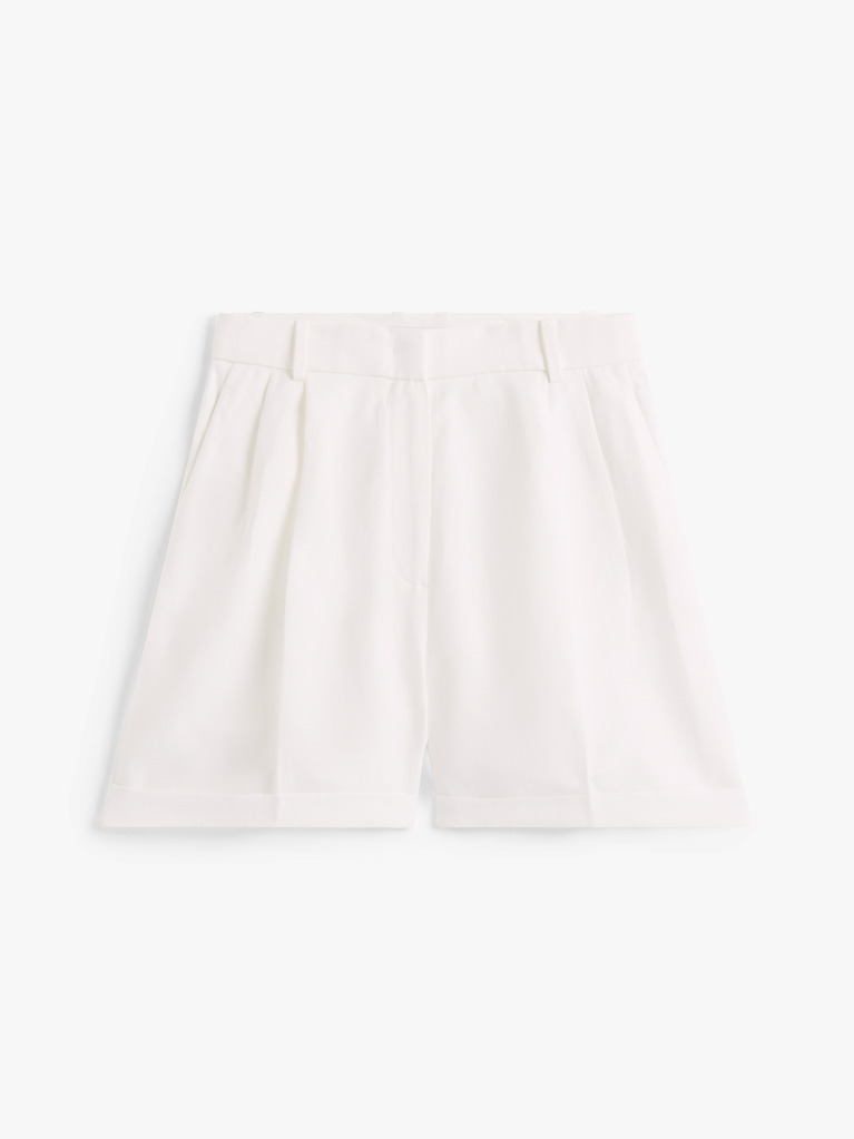 Alb Pantaloni Scurti Cu Pliuri Din Amestec De In  Femei