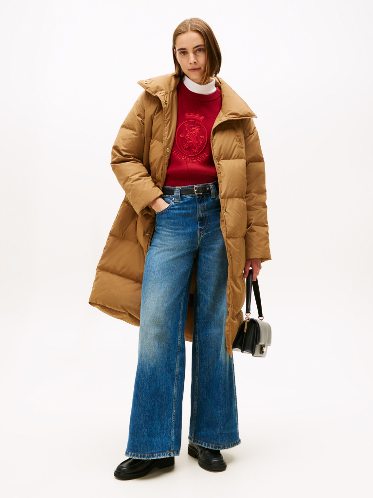 Brown Crest Embroidery Down Puffer Coat  Women