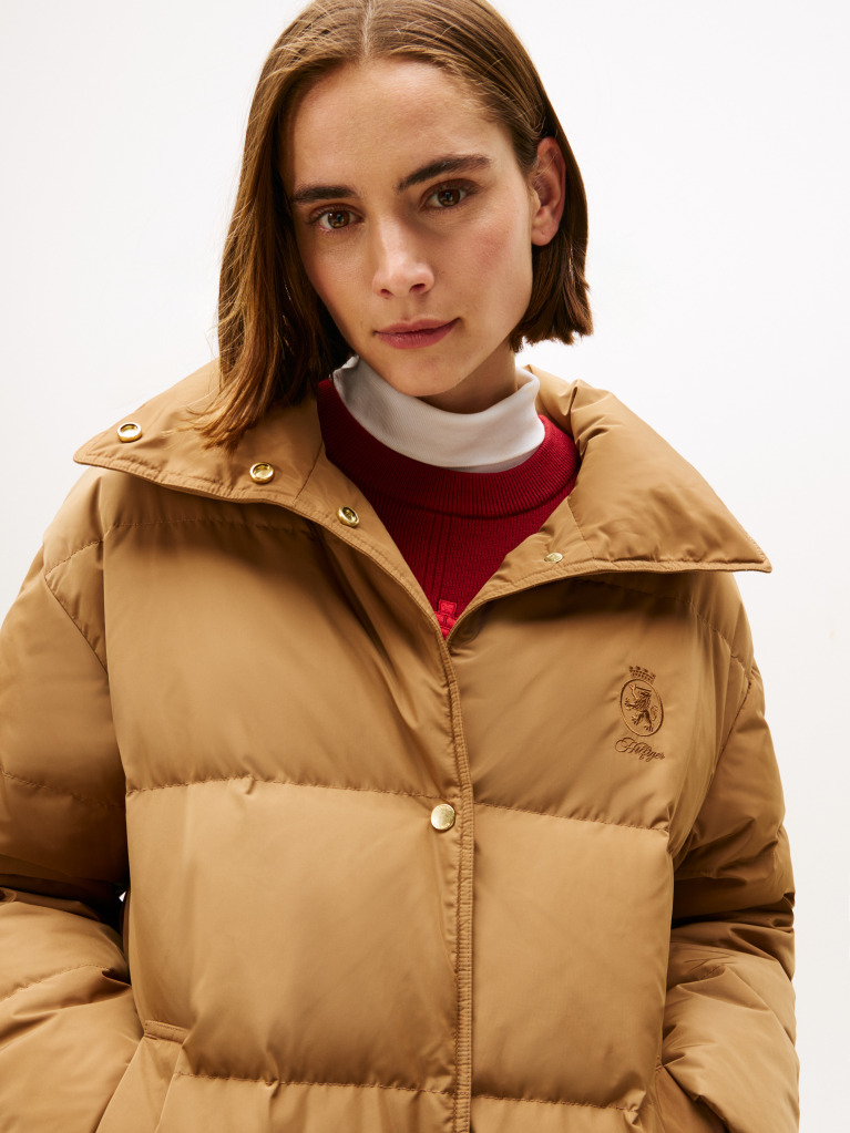 Brown Crest Embroidery Down Puffer Coat  Women