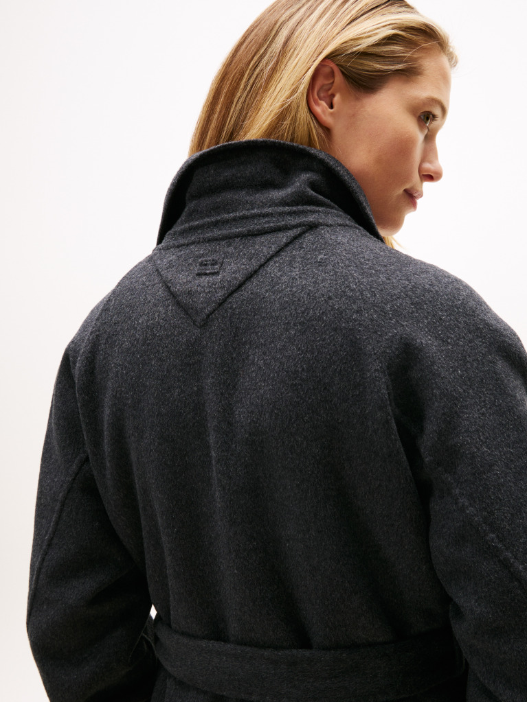 Grey Double-Faced Wool Blend Belted Longline Coat  Women