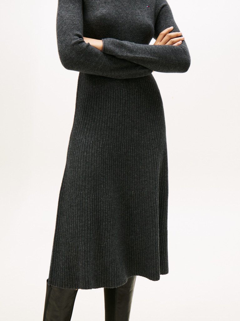 Gri Rochie Tip Pulover Midi Din Lana Moale  Femei
