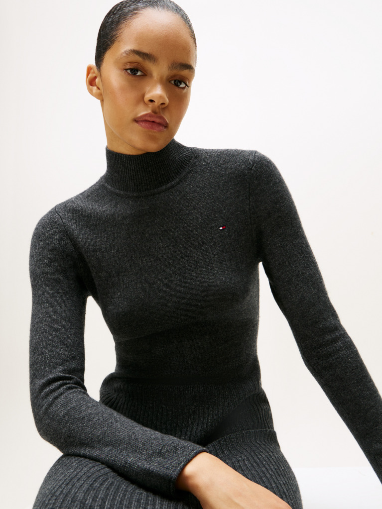 Gri Rochie Tip Pulover Midi Din Lana Moale  Femei