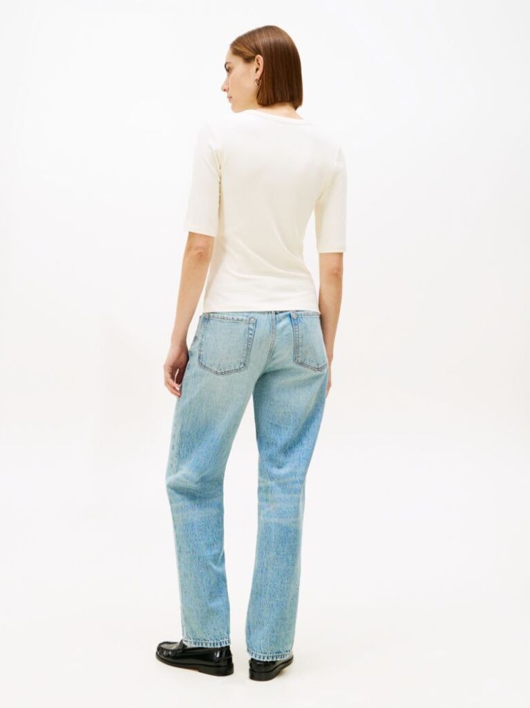 Bej Bluza Cu Maneci Scurte Ribbed  Femei