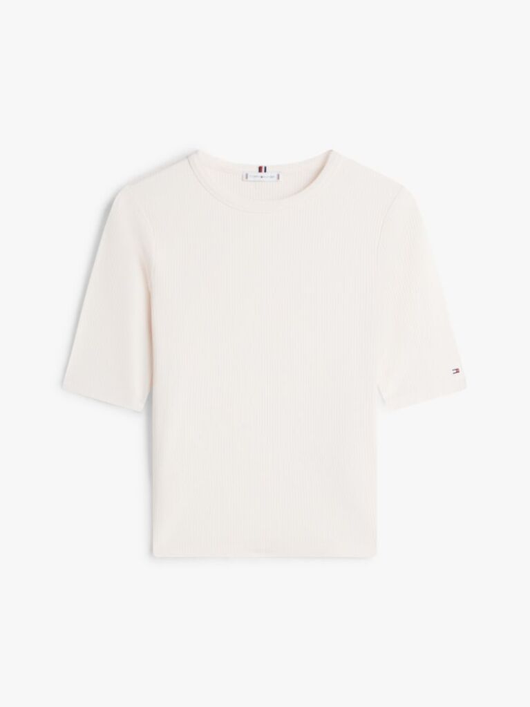 Bej Bluza Cu Maneci Scurte Ribbed  Femei