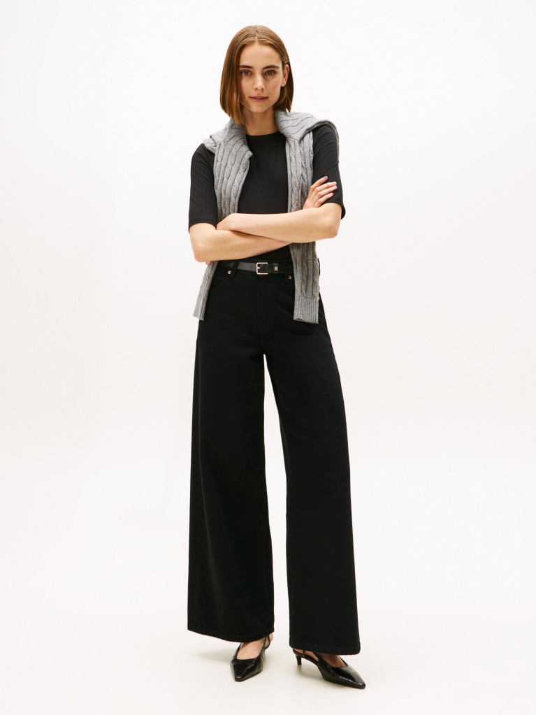 Negru Bluza Cu Maneci Scurte Ribbed  Femei