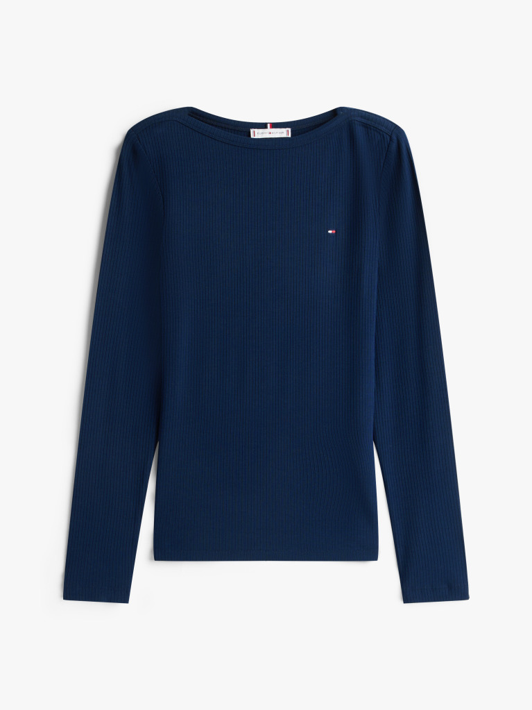 Blue Tricou Slim Cu Guler Boat  Femei
