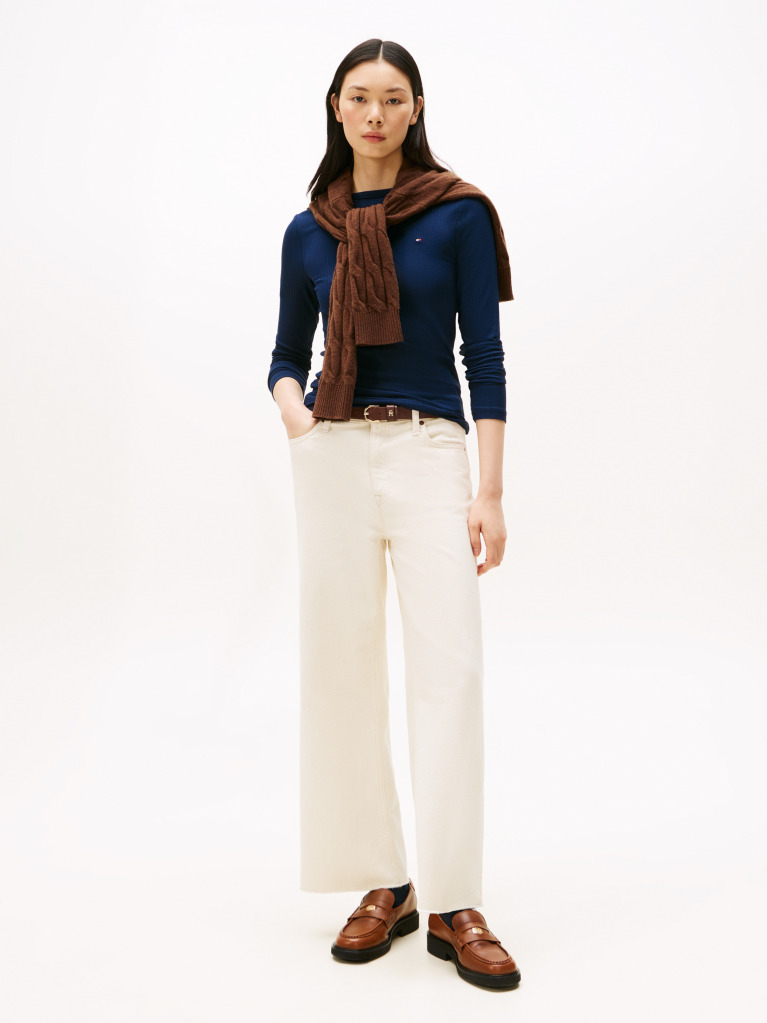 Blue Tricou Slim Cu Guler Boat  Femei
