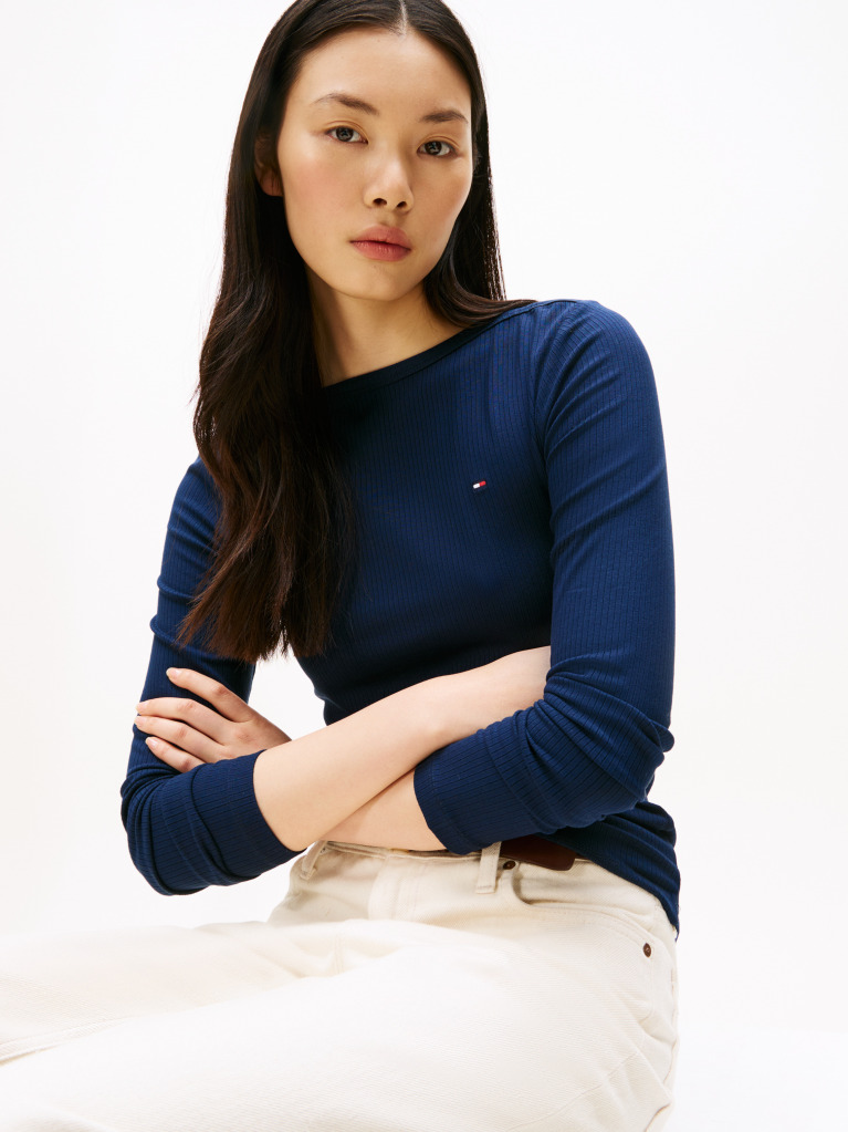 Blue Tricou Slim Cu Guler Boat  Femei