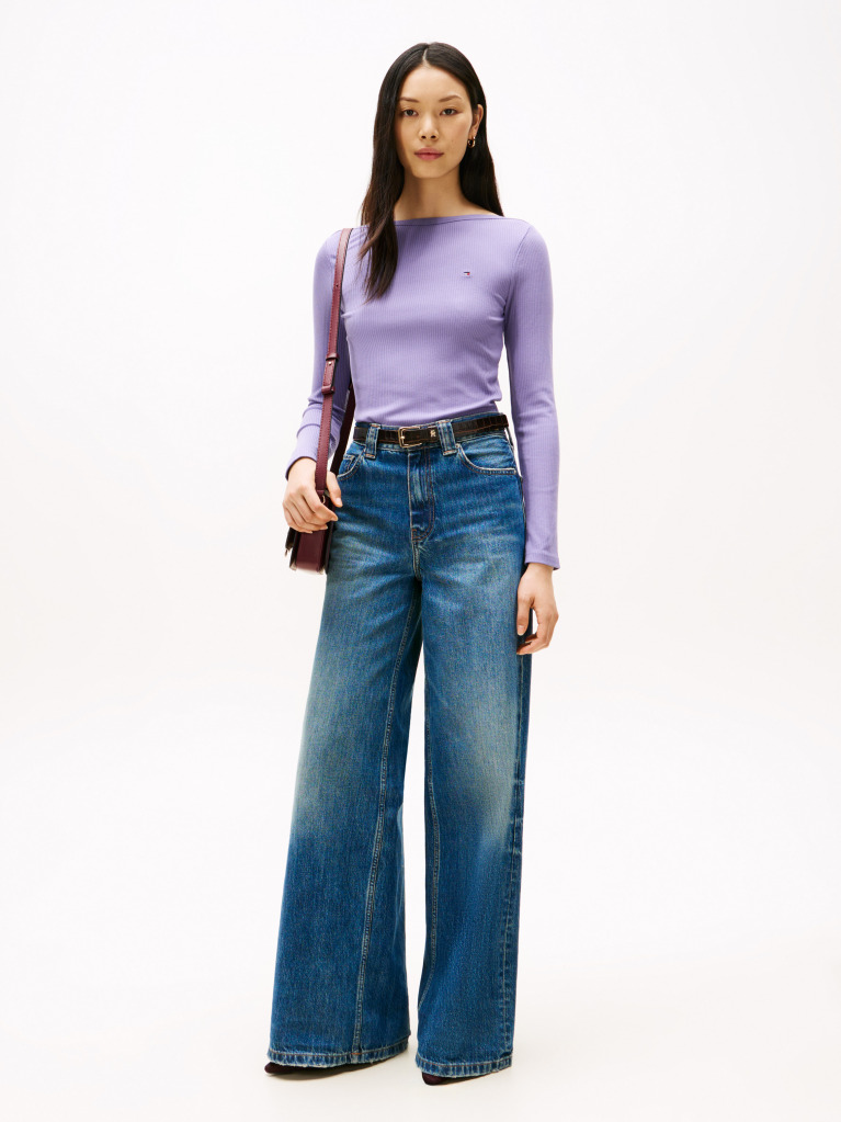 Mov Tricou Slim Cu Guler Boat  Femei