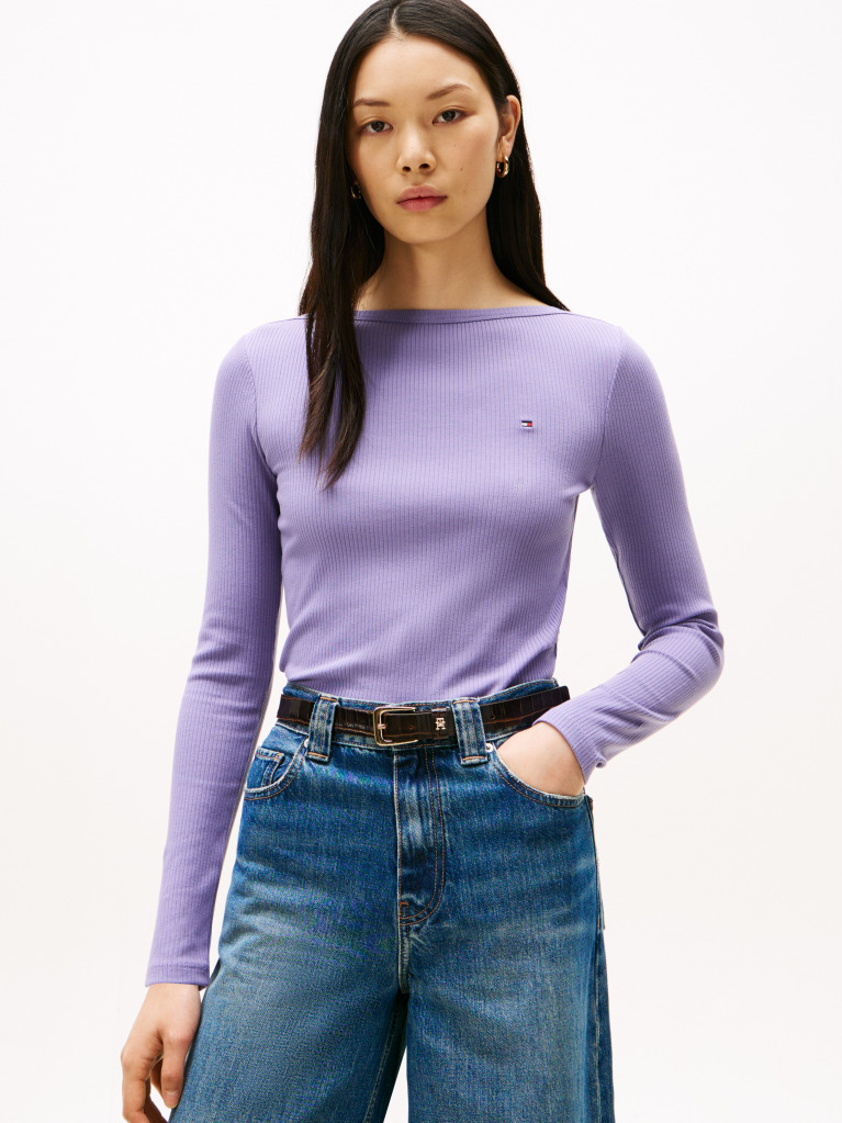 Mov Tricou Slim Cu Guler Boat  Femei