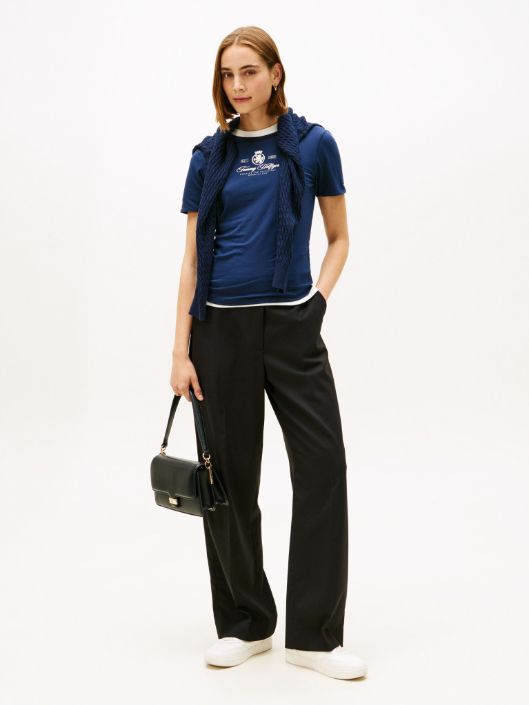 Blue Varsity Crest Slim Tricou Cu Maneca Scurta  Femei