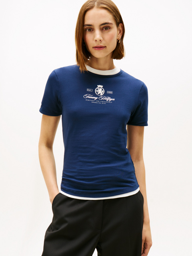 Blue Varsity Crest Slim Tricou Cu Maneca Scurta  Femei