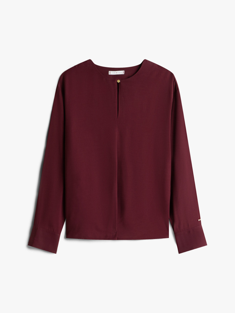 Red Keyhole Cutout Relaxed Fit Blouse  Women