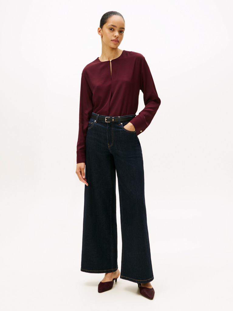 Red Keyhole Cutout Relaxed Fit Blouse  Women
