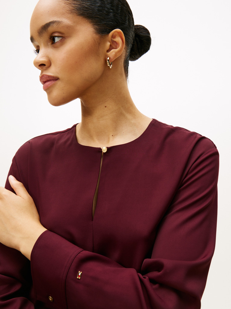 Red Keyhole Cutout Relaxed Fit Blouse  Women