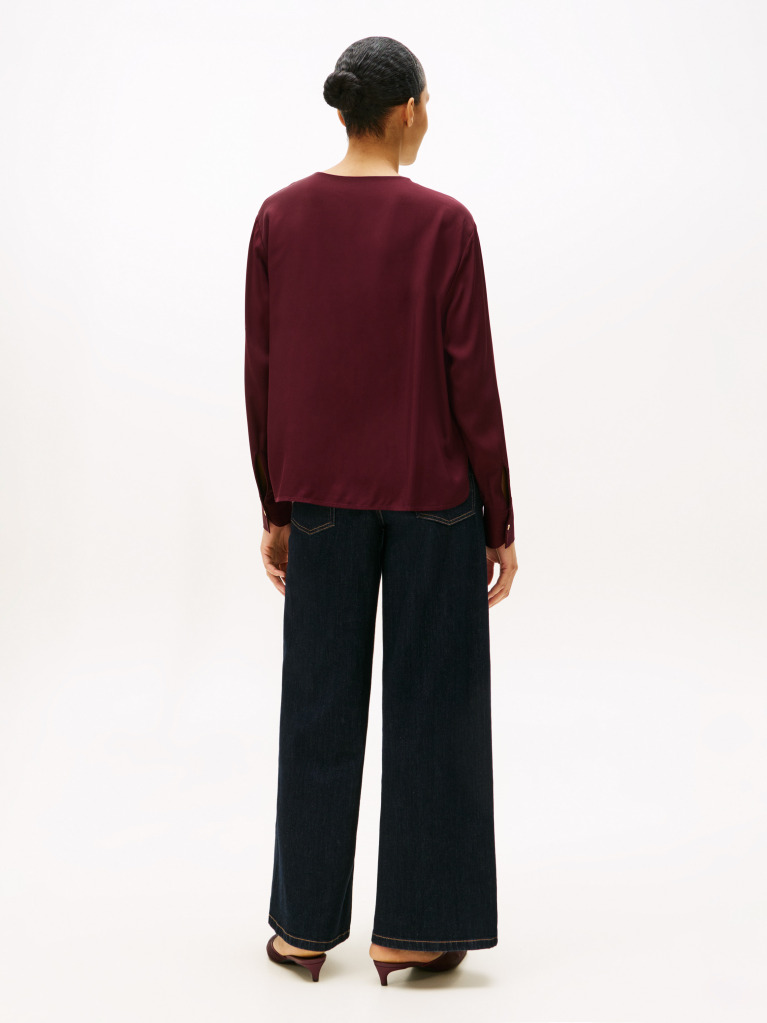 Red Keyhole Cutout Relaxed Fit Blouse  Women