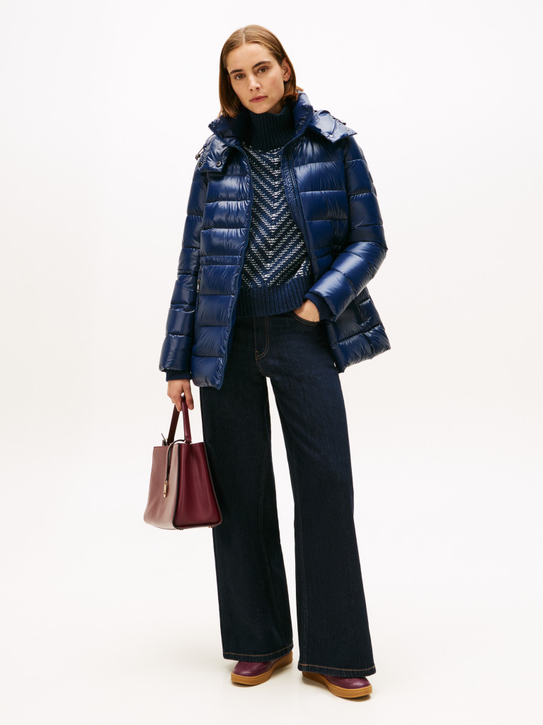 Blue Shiny Water Repellent Down Puffer Coat  Women