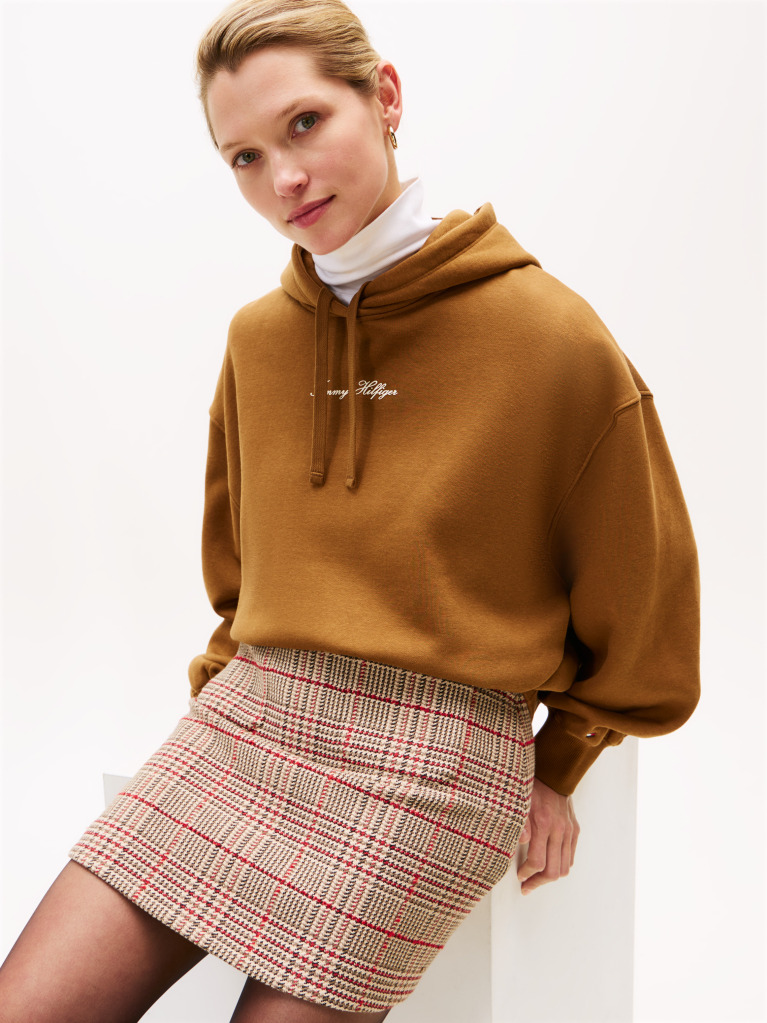 Khaki Textured Logo Relaxed Hoody  Women