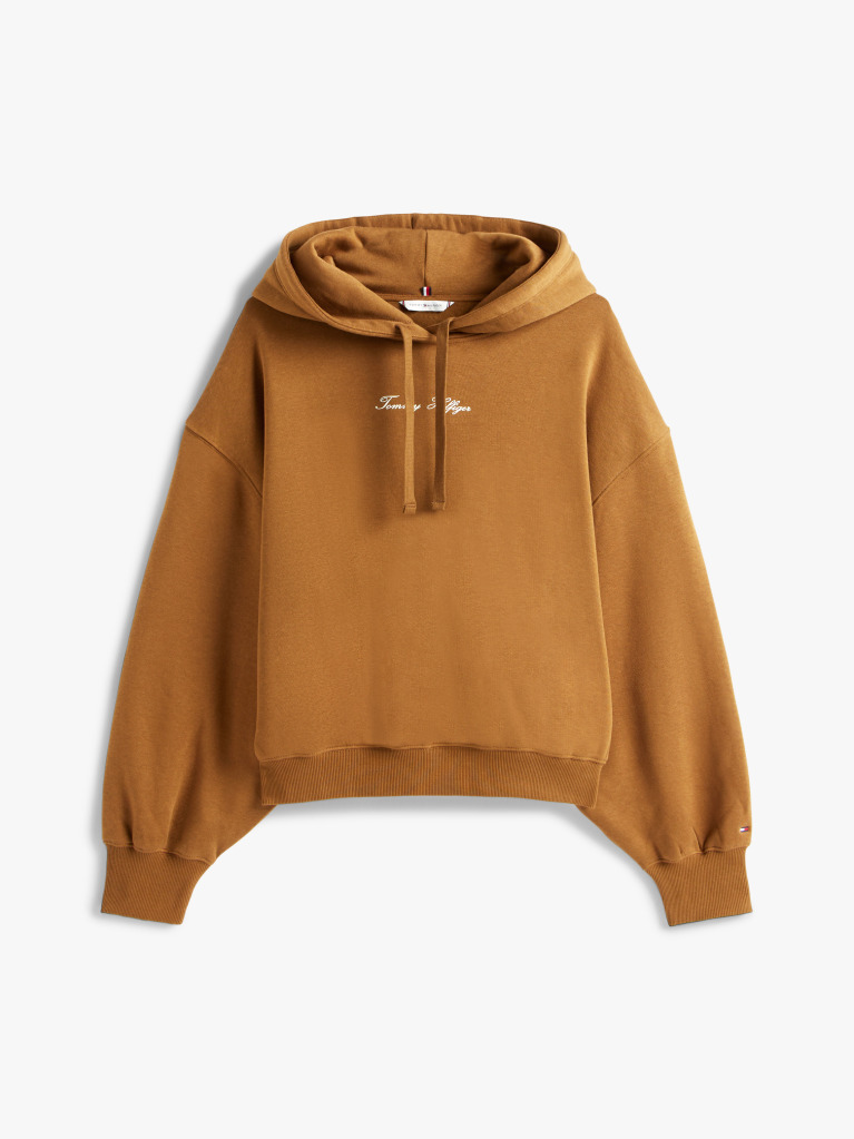 Khaki Textured Logo Relaxed Hoody  Women