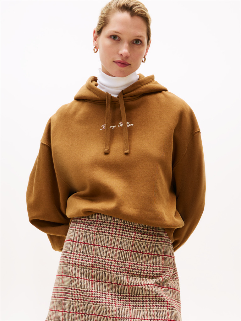 Khaki Textured Logo Relaxed Hoody  Women
