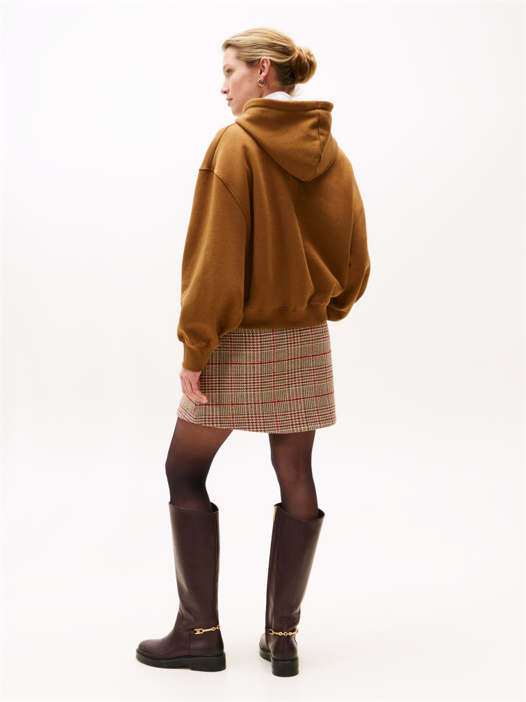 Khaki Textured Logo Relaxed Hoody  Women