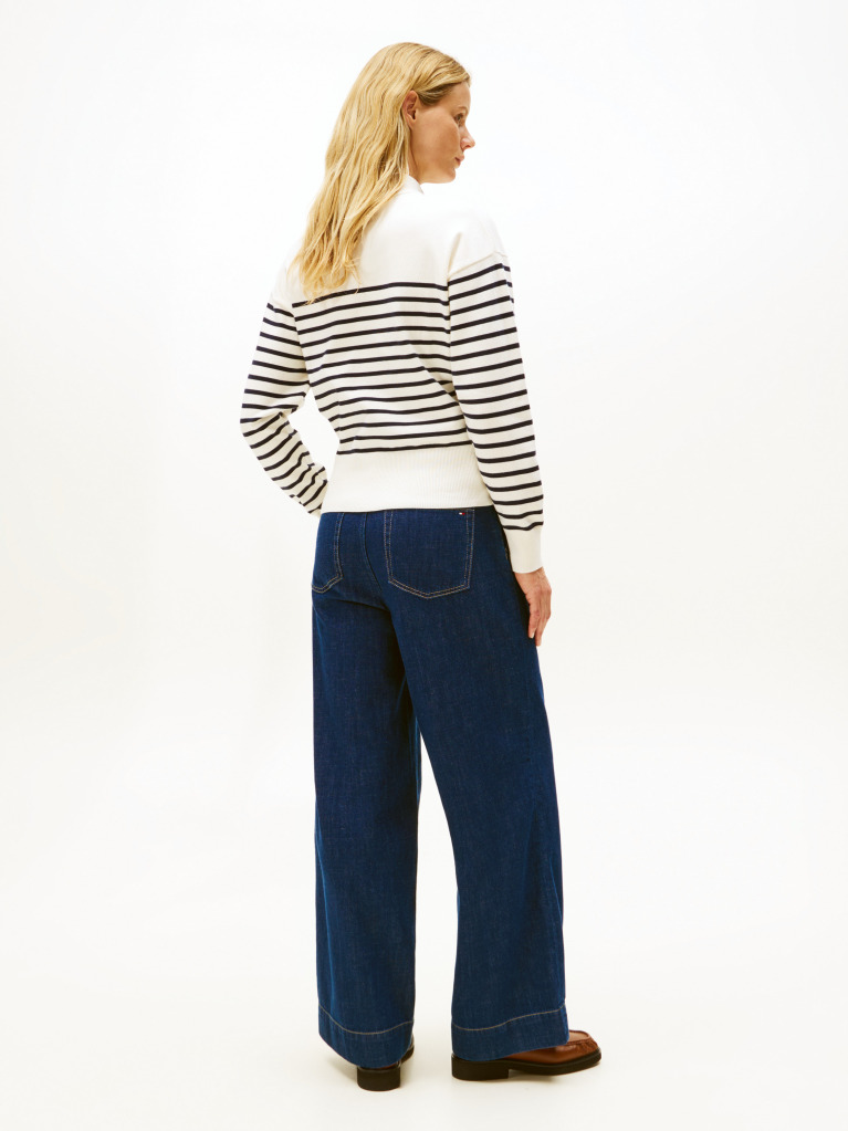 Multi Pulover Cu Guler Tip Mock Neck, Nasturi Si Dungi  Femei
