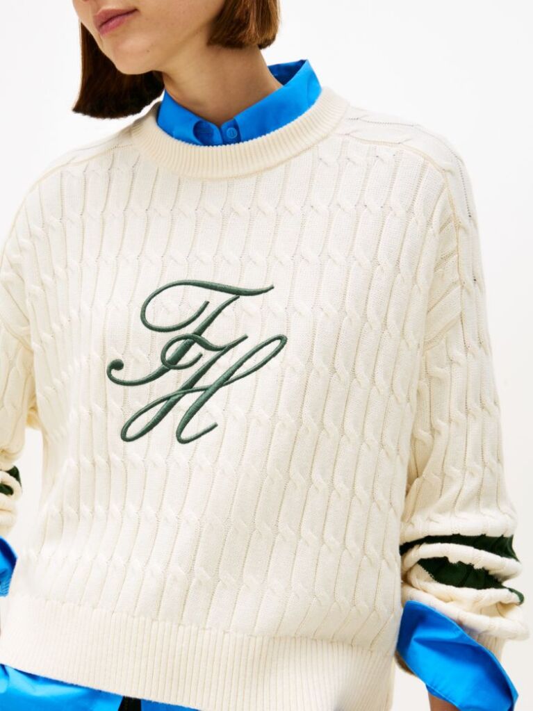 Bej Pulover Relaxat Din Tricot Cu Logo Brodat  Femei