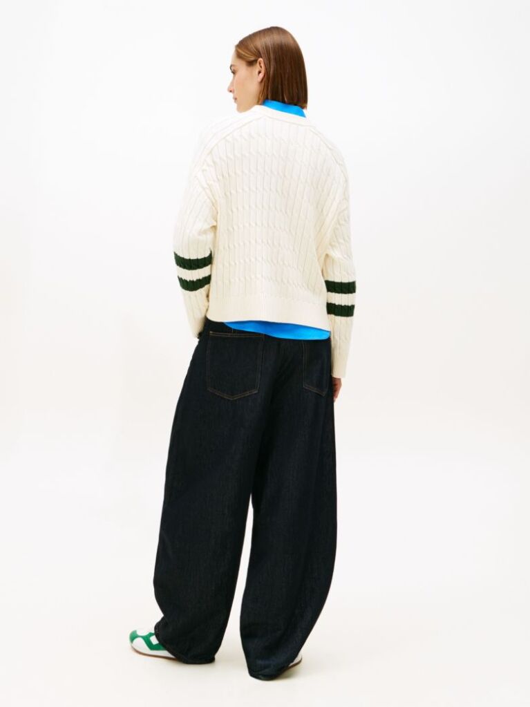 Bej Pulover Relaxat Din Tricot Cu Logo Brodat  Femei