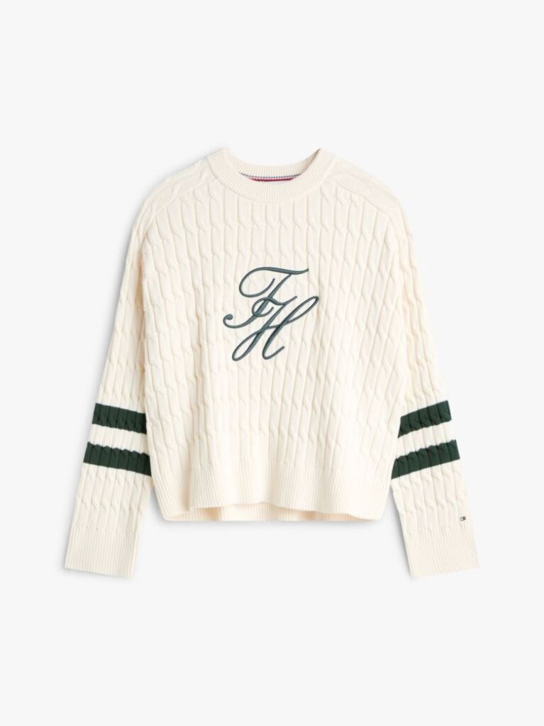 Bej Pulover Relaxat Din Tricot Cu Logo Brodat  Femei