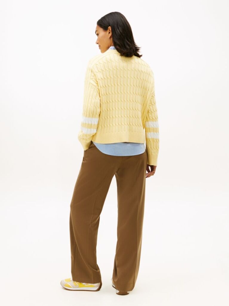 Galben Pulover Relaxat Din Tricot Cu Logo Brodat  Femei