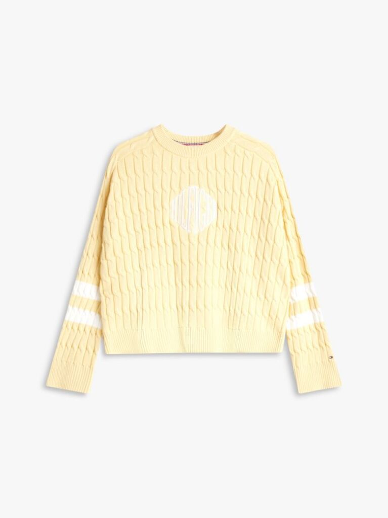Galben Pulover Relaxat Din Tricot Cu Logo Brodat  Femei