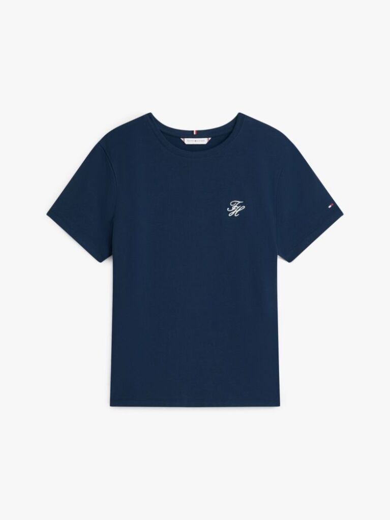 Blue T-Shirt Cu Guler Rotund Si Logo Brodat  Femei