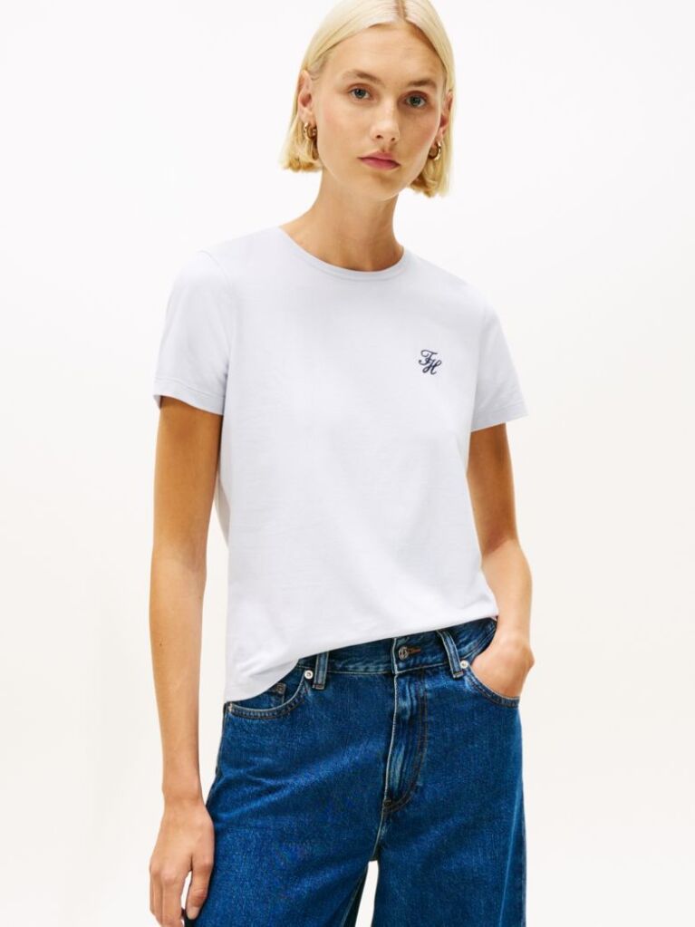 Blue T-Shirt Cu Guler Rotund Si Logo Brodat  Femei