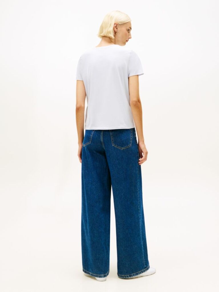 Blue T-Shirt Cu Guler Rotund Si Logo Brodat  Femei