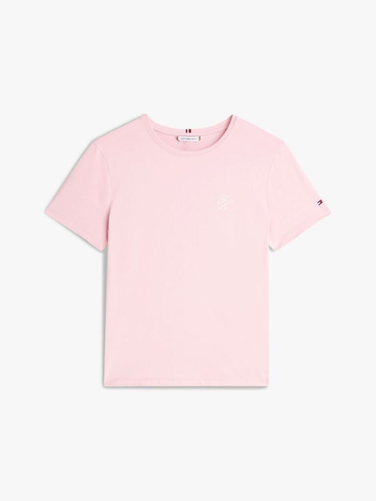 Roz T-Shirt Cu Guler Rotund Si Logo Brodat  Femei