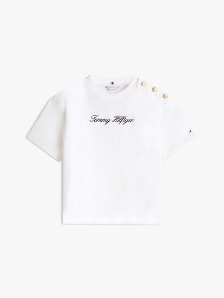 Bej T-Shirt Relaxat Cu Logo Brodat Si Nasturi Aurii  Femei