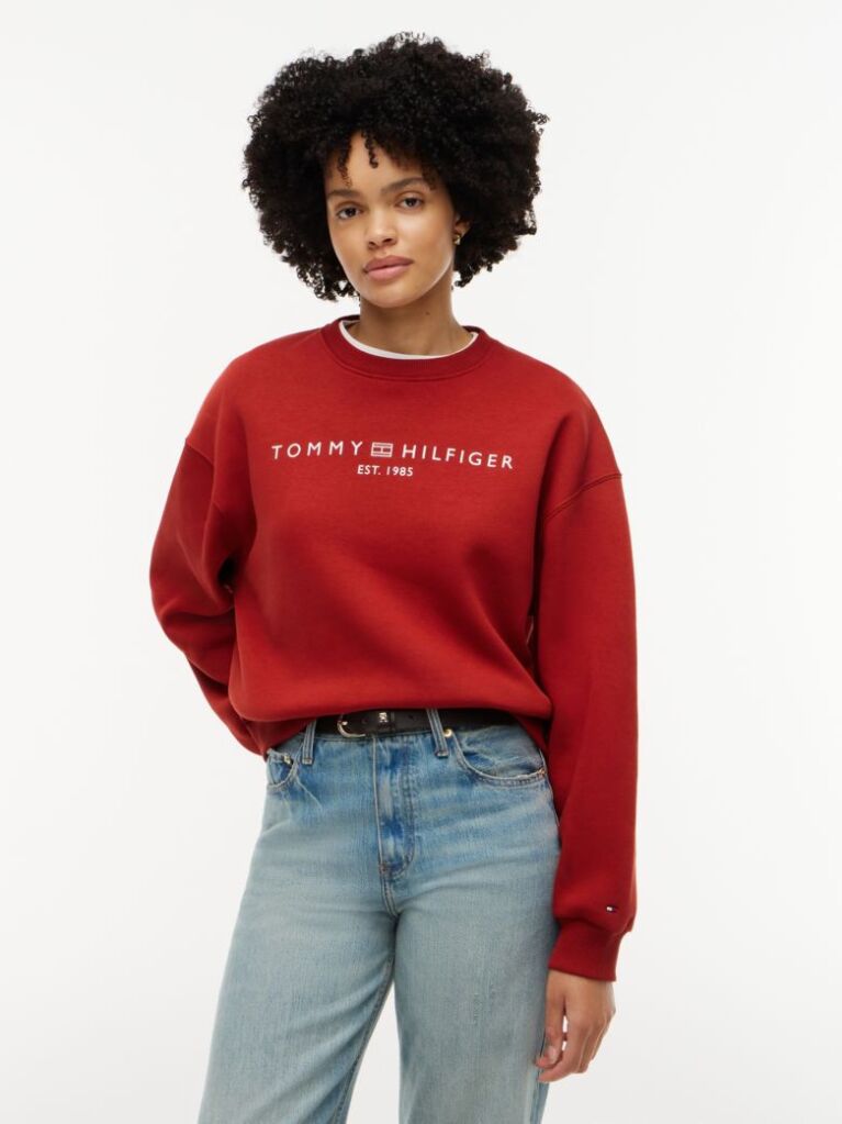 Rosu Bluza De Trening Din Fleece Cu Croiala Lejera Si Logo  Femei