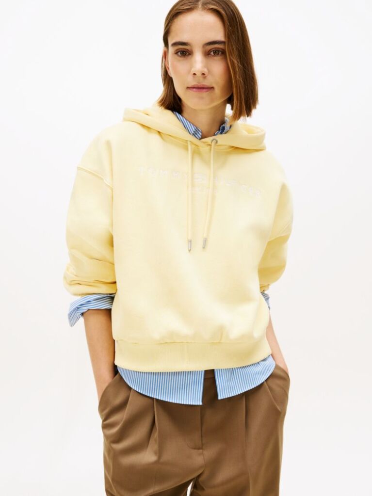 Galben Hanorac Relaxat Cu Logo Brodat Din Fleece Flexibil  Femei